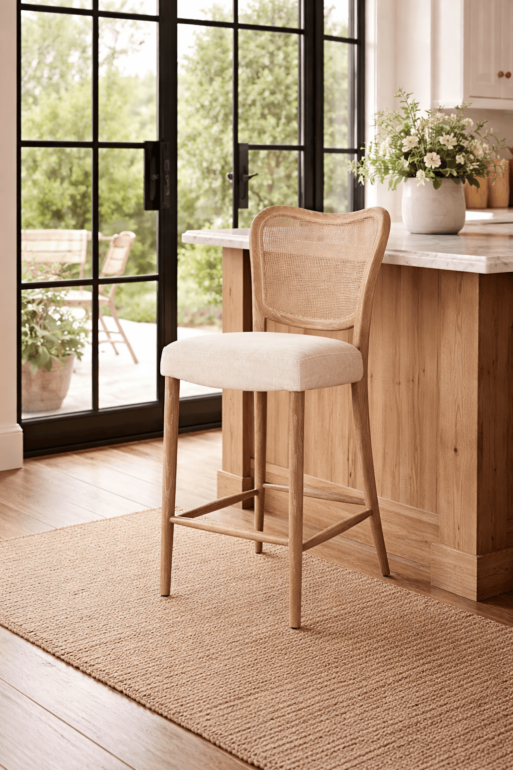 Keiichi Dining Chadlington Rattan and Natural Linen Counter Stool House of Isabella UK