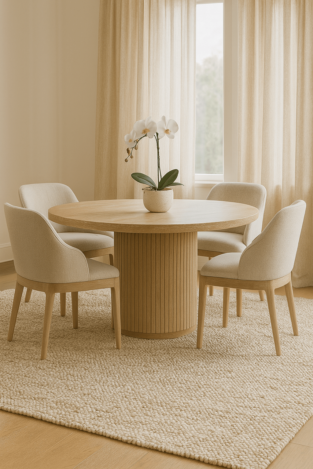 Keiichi Dining Reeded Oak Round Dining Table House of Isabella UK