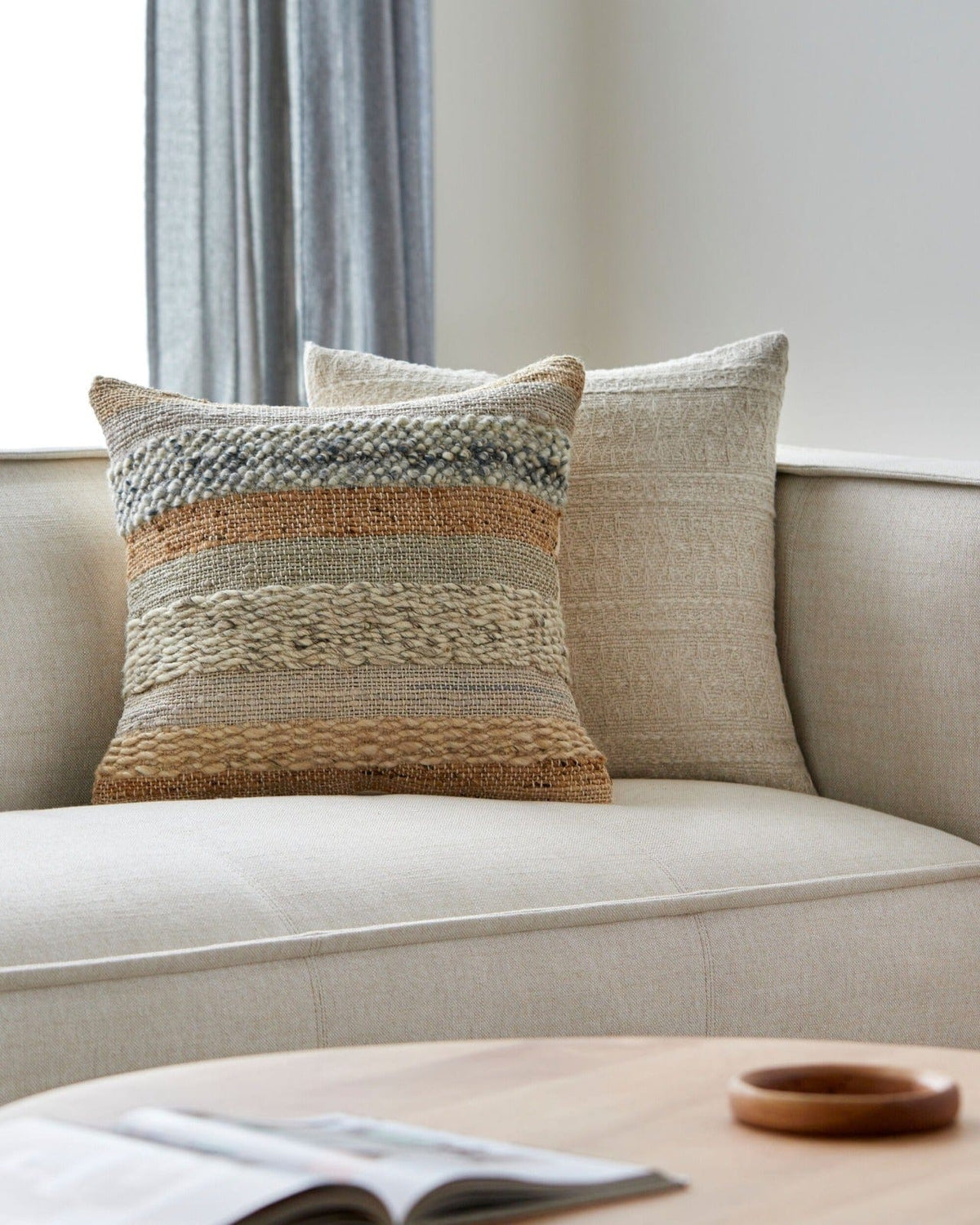 Keiichi Living Boundary Woven Cushion in Soft Grey - 51 x 51 cm House of Isabella UK