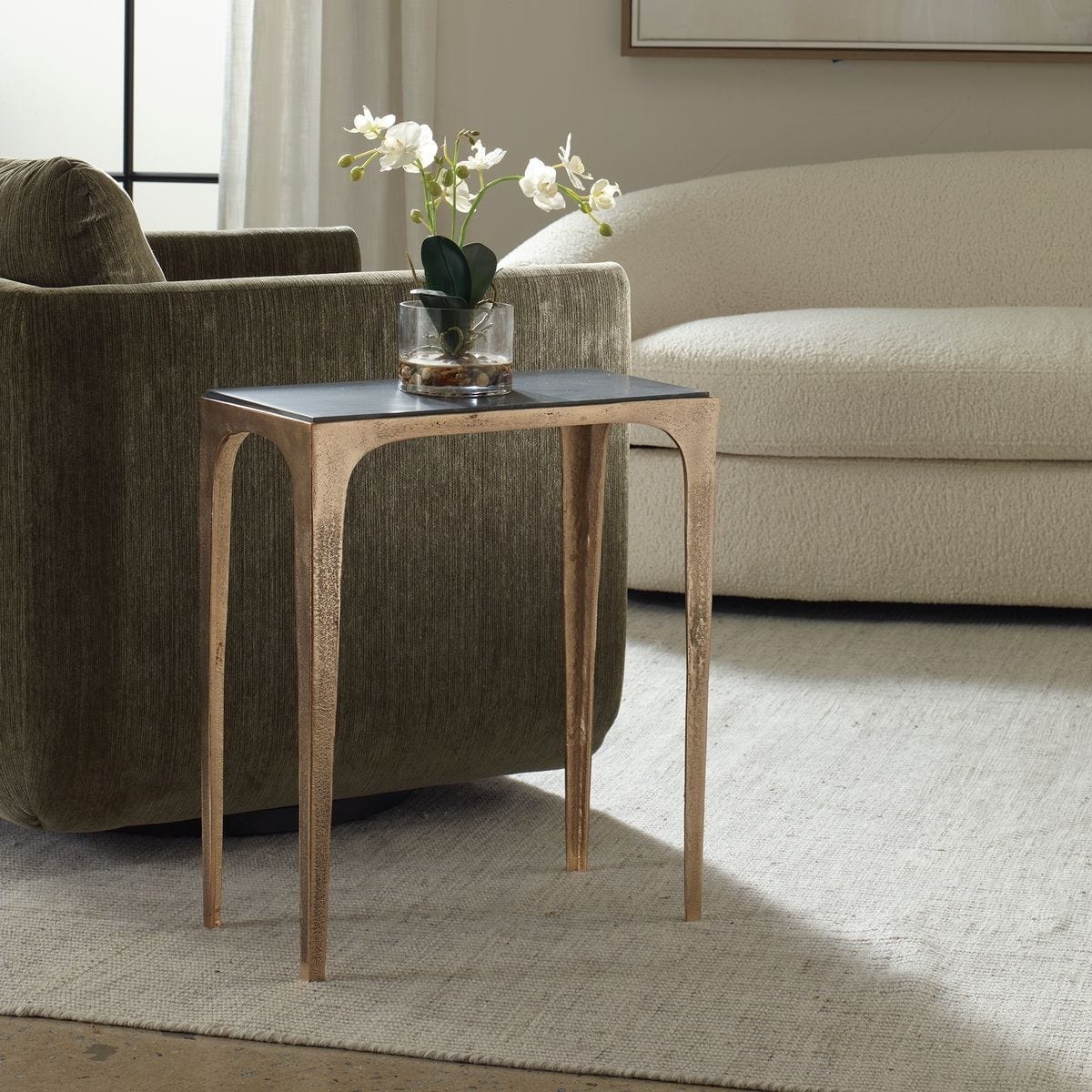 Keiichi Living Corbusier Marble & Brass Side Table House of Isabella UK