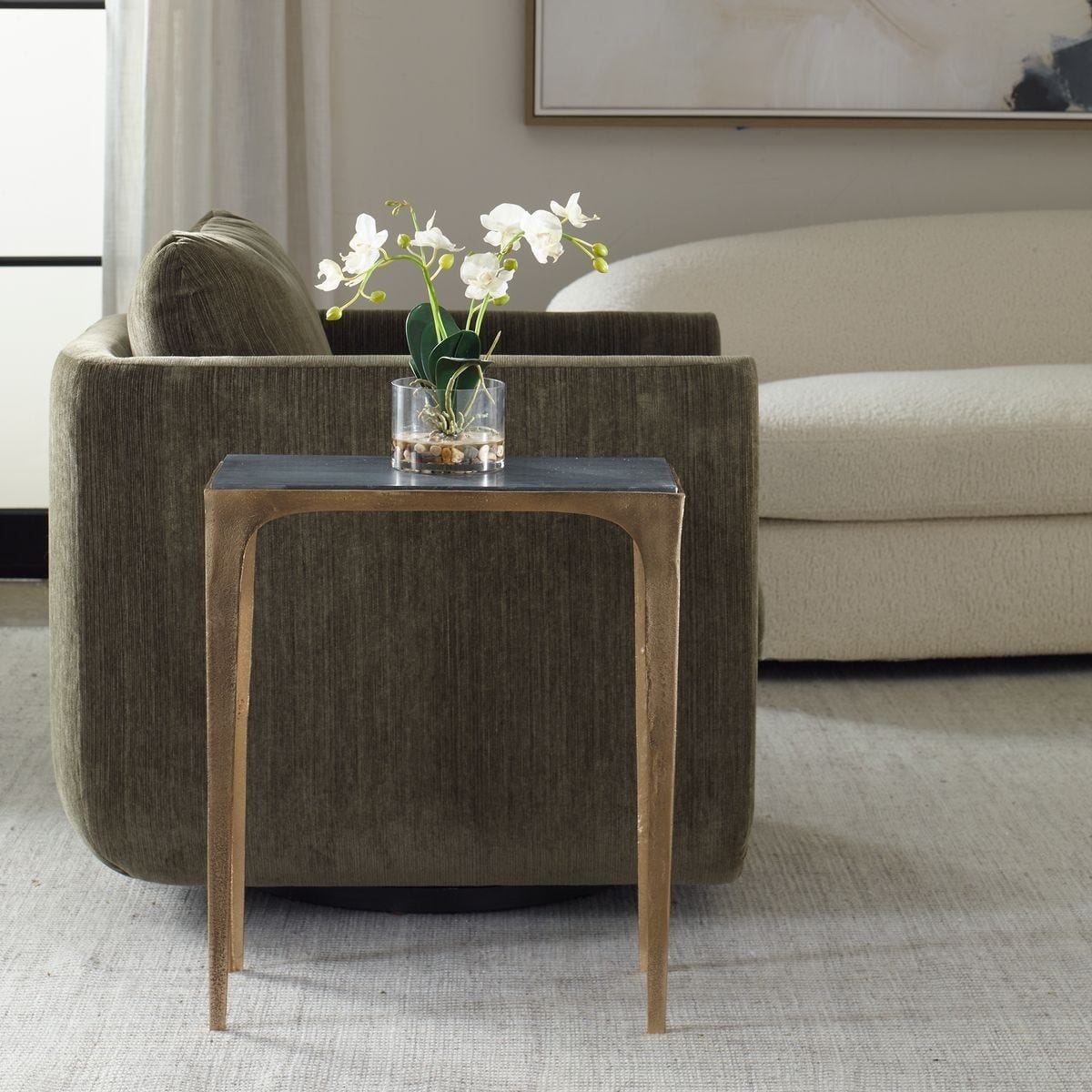 Keiichi Living Corbusier Marble & Brass Side Table House of Isabella UK