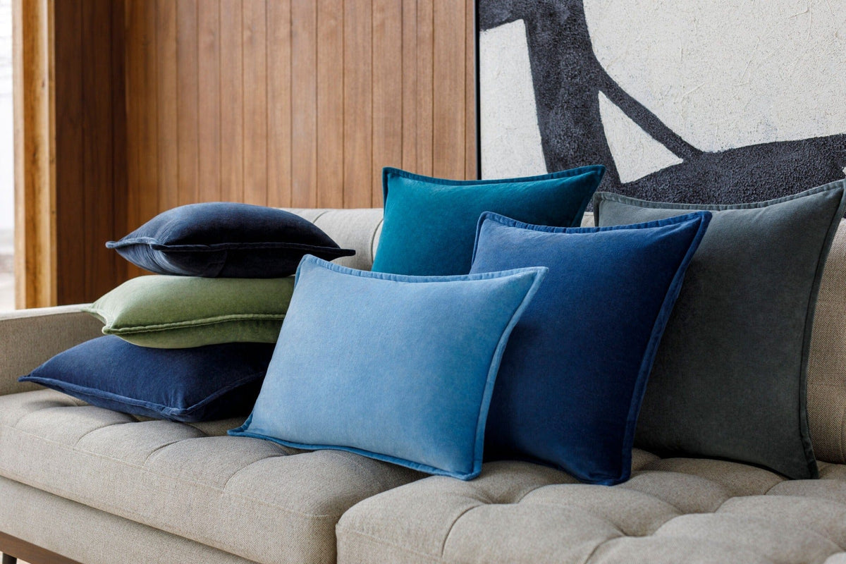 Keiichi Living Cotton Velvet Cushion in Midnight Blue - 51 x 51 cm House of Isabella UK