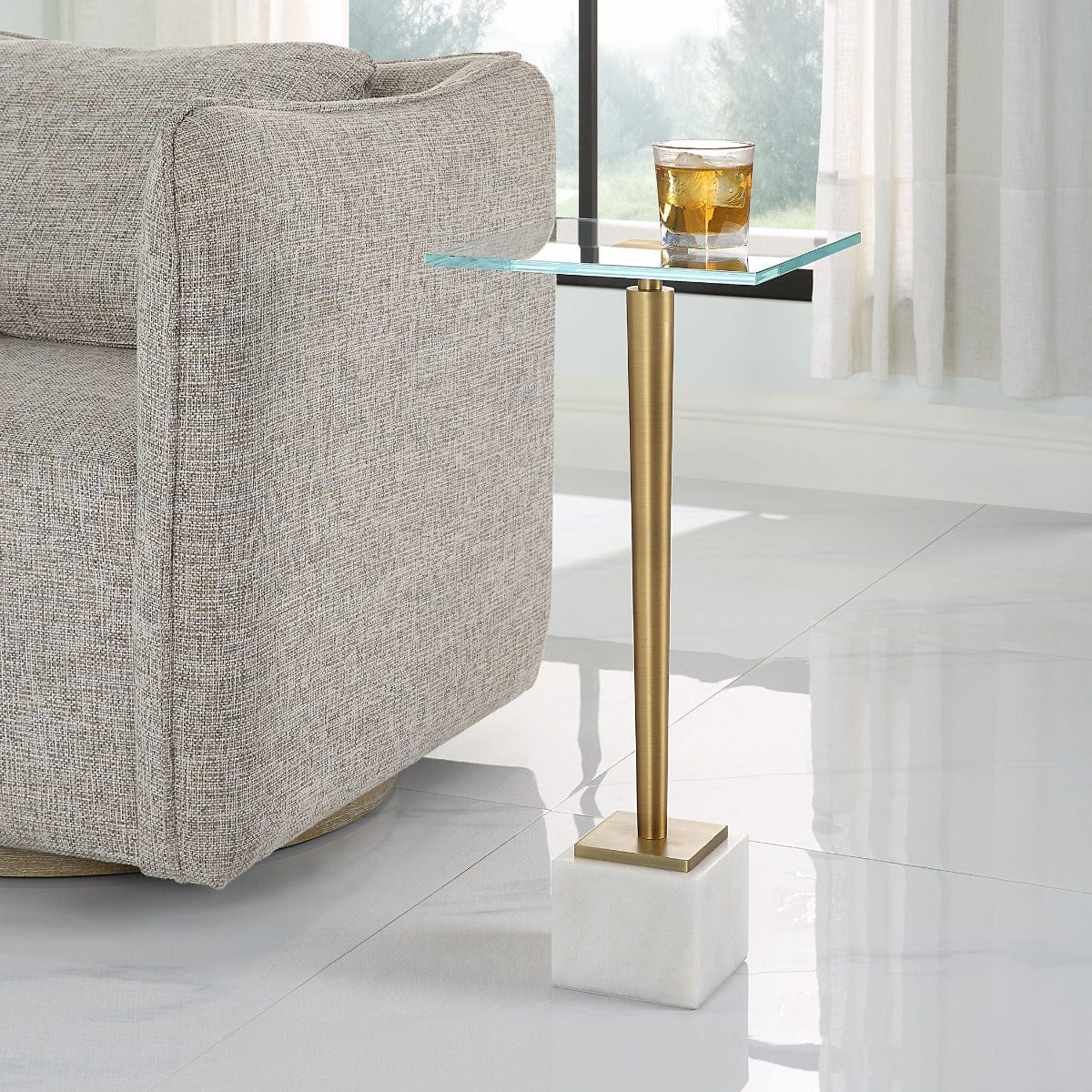 Keiichi Living Crisp Drinks Table Marble & Brass House of Isabella UK