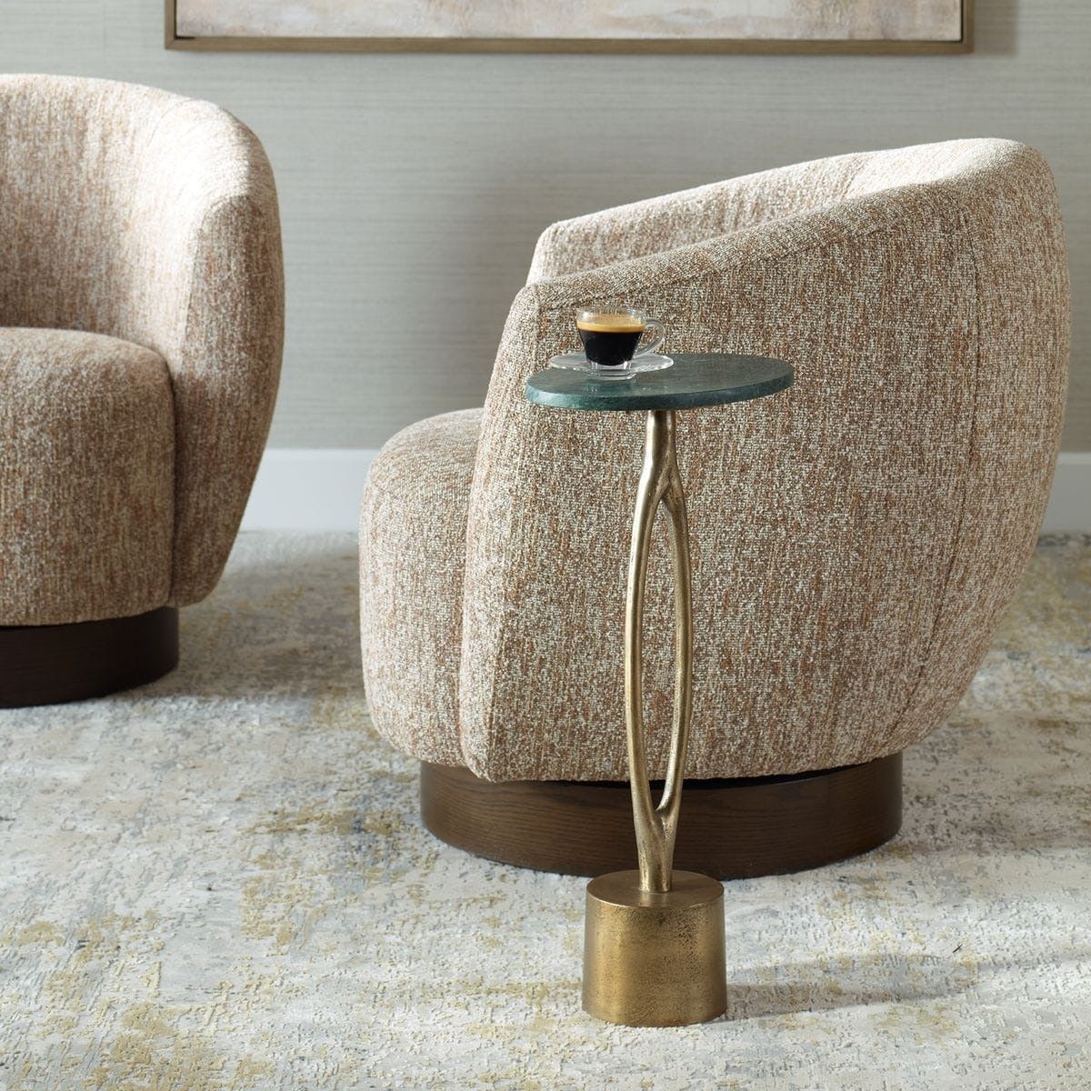 Keiichi Living Green Marble Oval Side Table House of Isabella UK