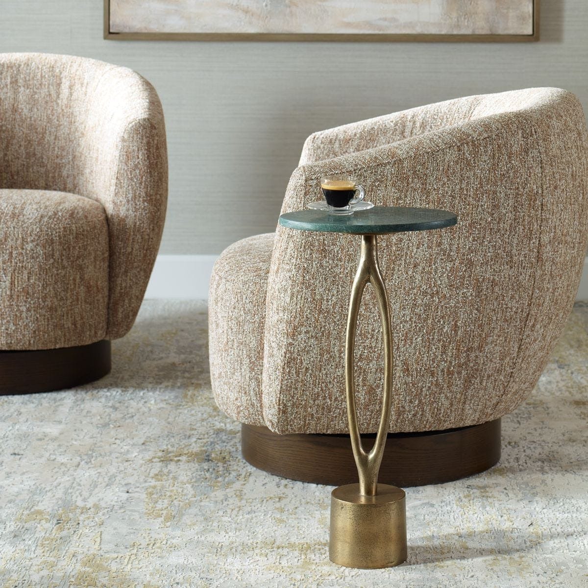 Keiichi Living Green Marble Oval Side Table House of Isabella UK