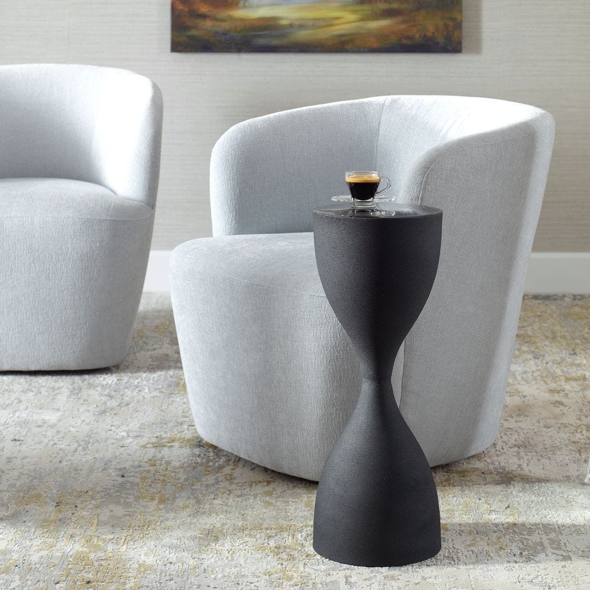 Keiichi Living Hourglass Black Textured Side Table House of Isabella UK