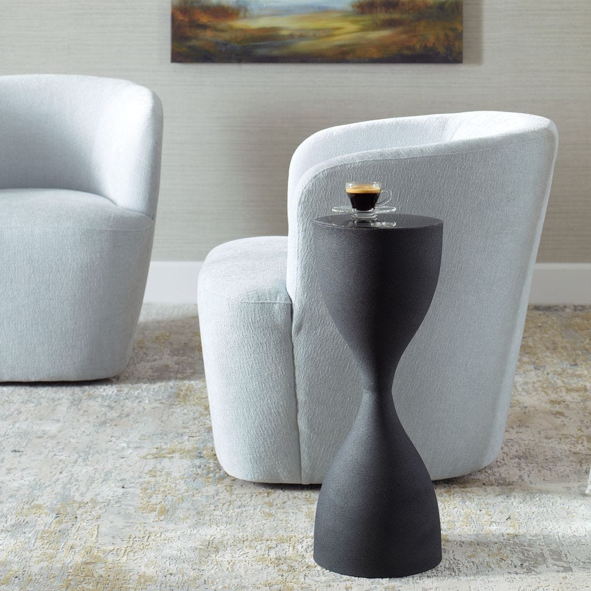 Keiichi Living Hourglass Black Textured Side Table House of Isabella UK
