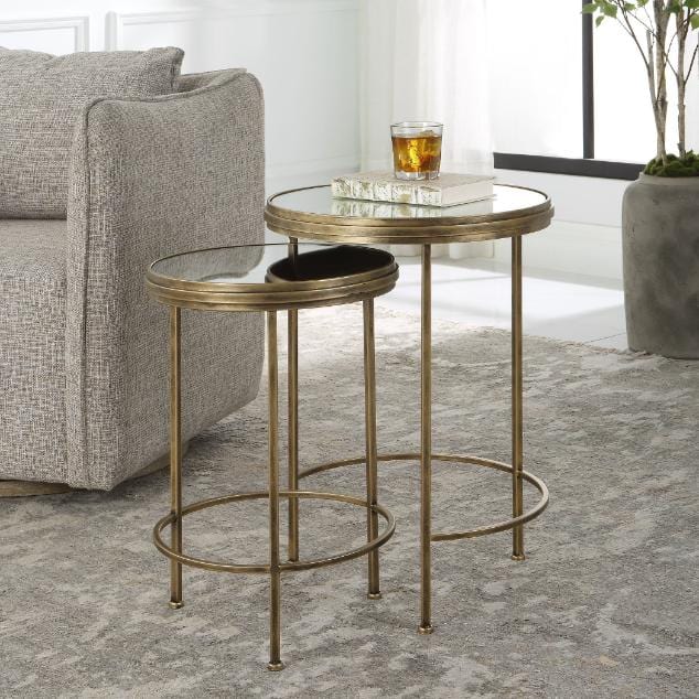 Keiichi Living Occular Nesting Side Tables Brushed Gold House of Isabella UK