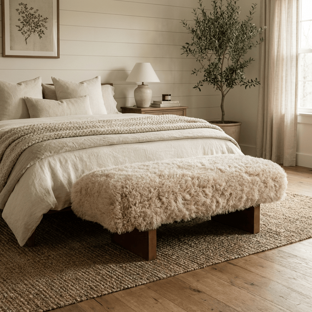Keiichi Living Pebworth Bench in Mongolian Fur House of Isabella UK