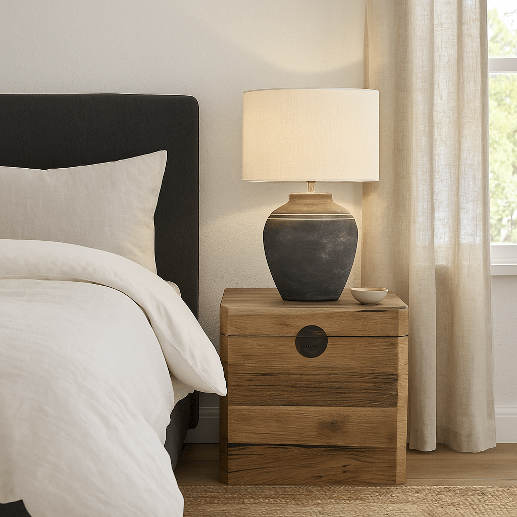 Keiichi Living Reclaimed Oak Bedside Trunk House of Isabella UK