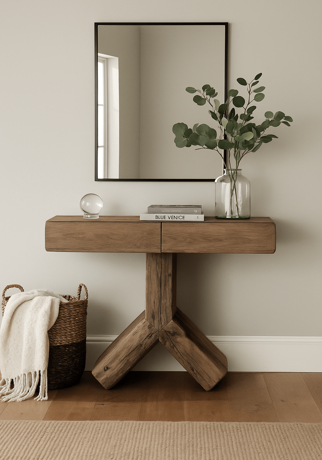 Keiichi Living Reclaimed Oak Console Table Cross House of Isabella UK