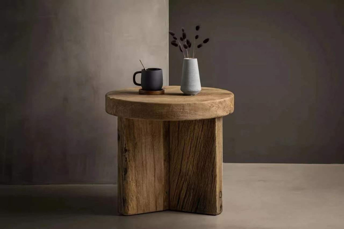 Keiichi Living Reclaimed Oak Round Side Table House of Isabella UK