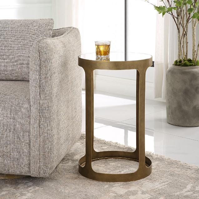 Keiichi Living Retro Cutout Side Table Brass & Glass House of Isabella UK