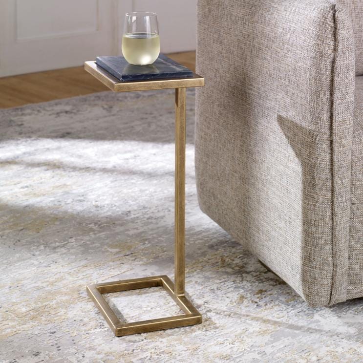Keiichi Living Served Accent Table Marble & Brushed Gold House of Isabella UK