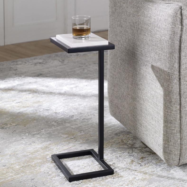 Keiichi Living Served Accent Table White Marble & Black House of Isabella UK