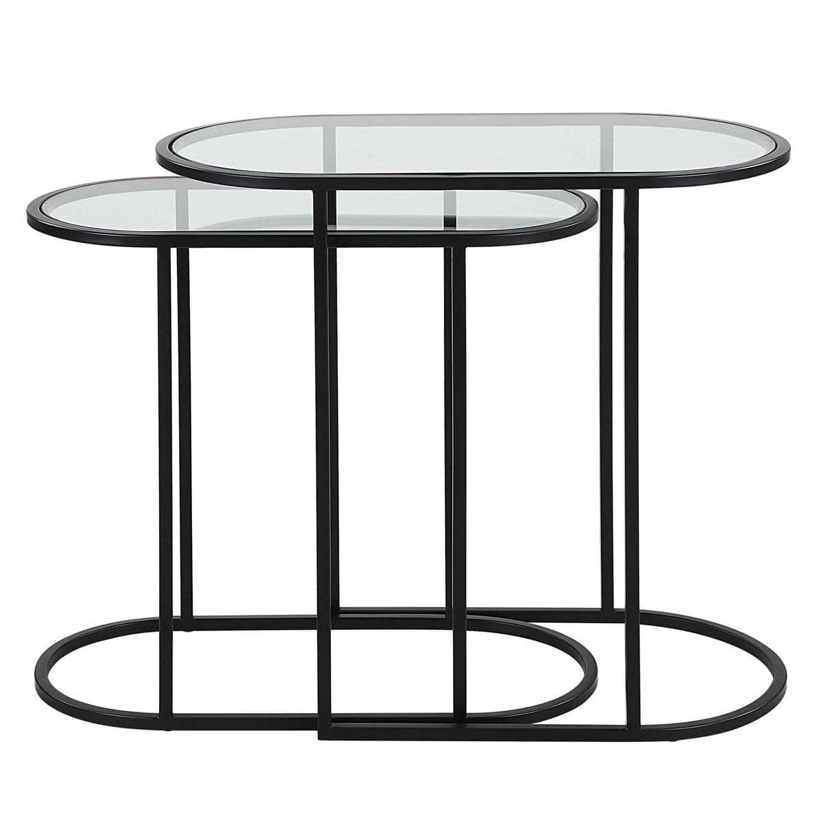 Keiichi Living Slide Nesting Side Tables Black and Glass House of Isabella UK