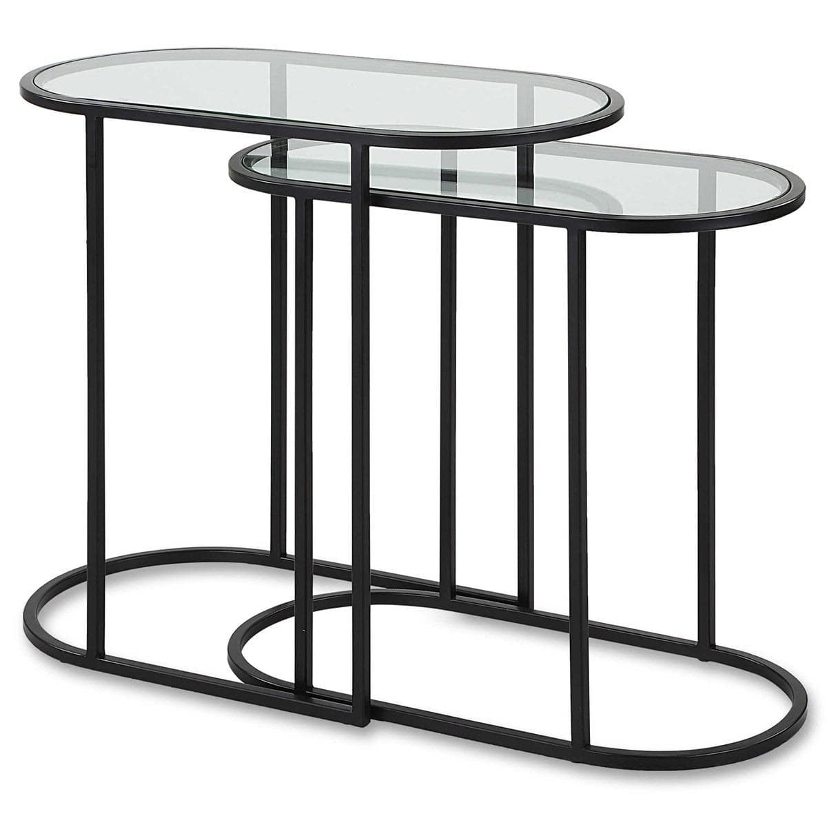 Keiichi Living Slide Nesting Side Tables Black and Glass House of Isabella UK