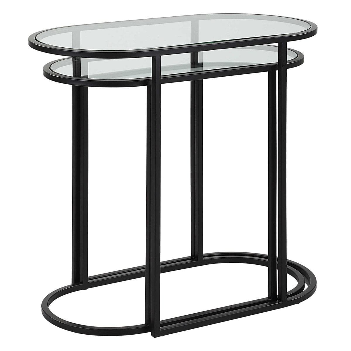Keiichi Living Slide Nesting Side Tables Black and Glass House of Isabella UK