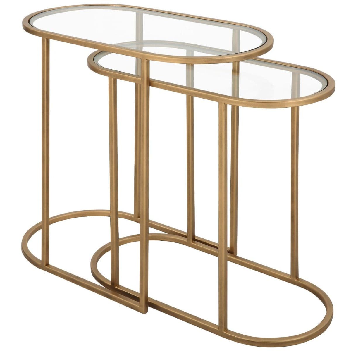 Keiichi Living Slide Nesting Side Tables Brass & Glass House of Isabella UK