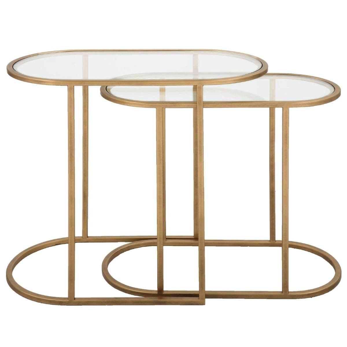 Keiichi Living Slide Nesting Side Tables Brass & Glass House of Isabella UK