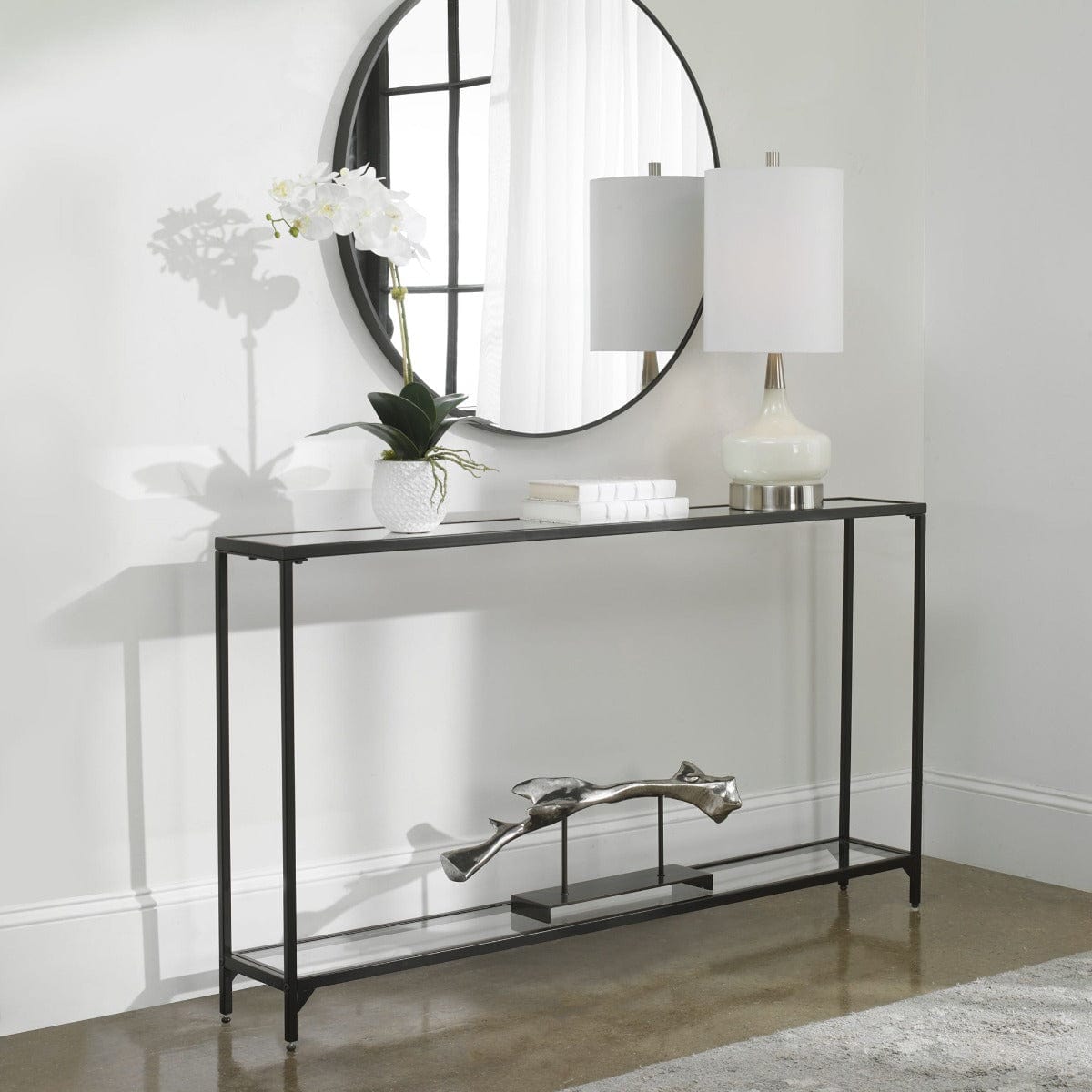 Keiichi Living Slimline Console Black Finish House of Isabella UK