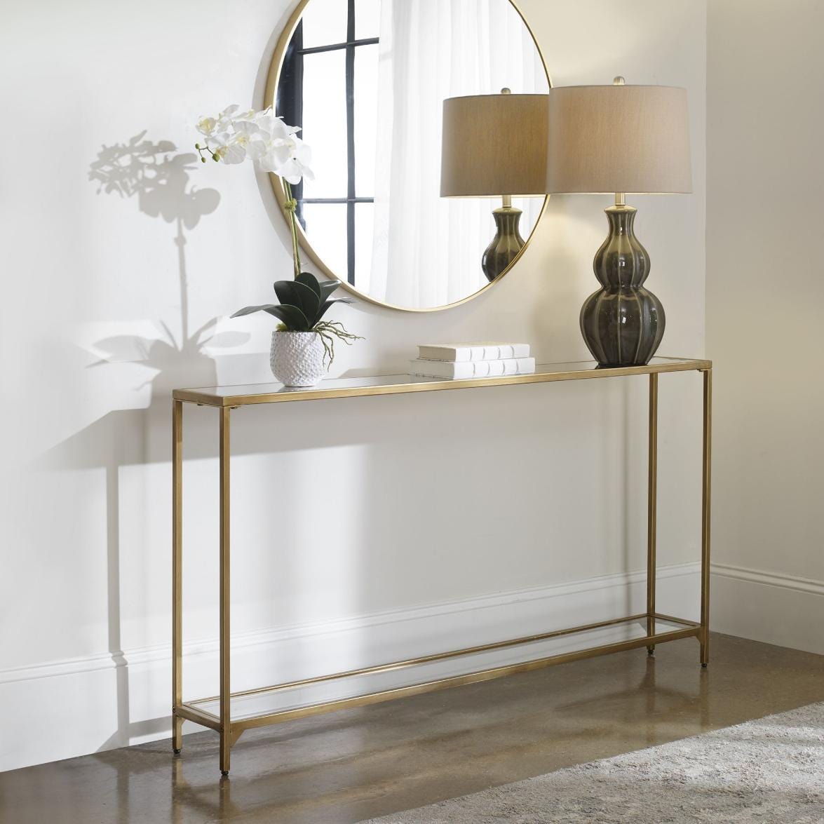 Keiichi Living Slimline Console Gold Finish House of Isabella UK