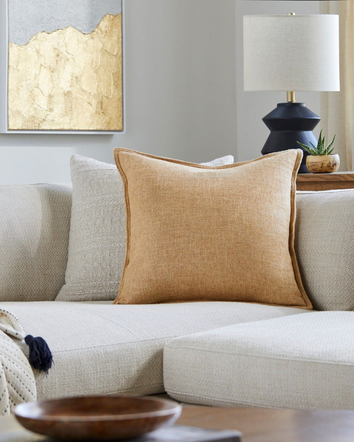 Keiichi Living Thurman Woven Cushion in Tan - 51 x 51 cm House of Isabella UK