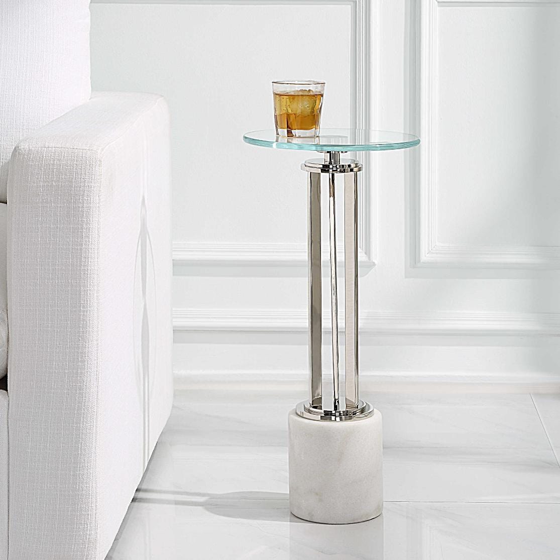 Keiichi Living Tower Marble & Glass Side Table House of Isabella UK