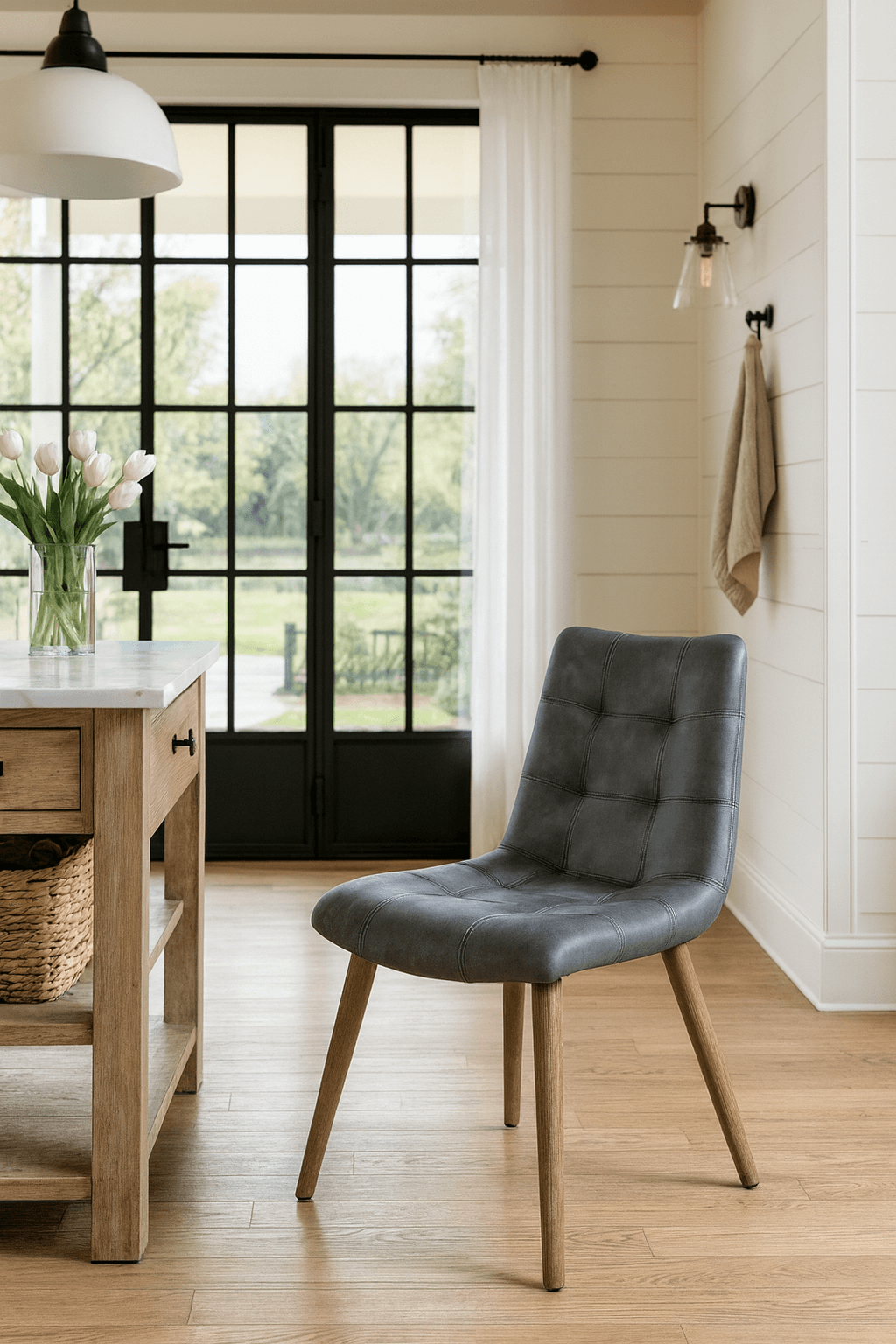 Keiichi Living Winchcombe Dining Chair in Grey Leather House of Isabella UK