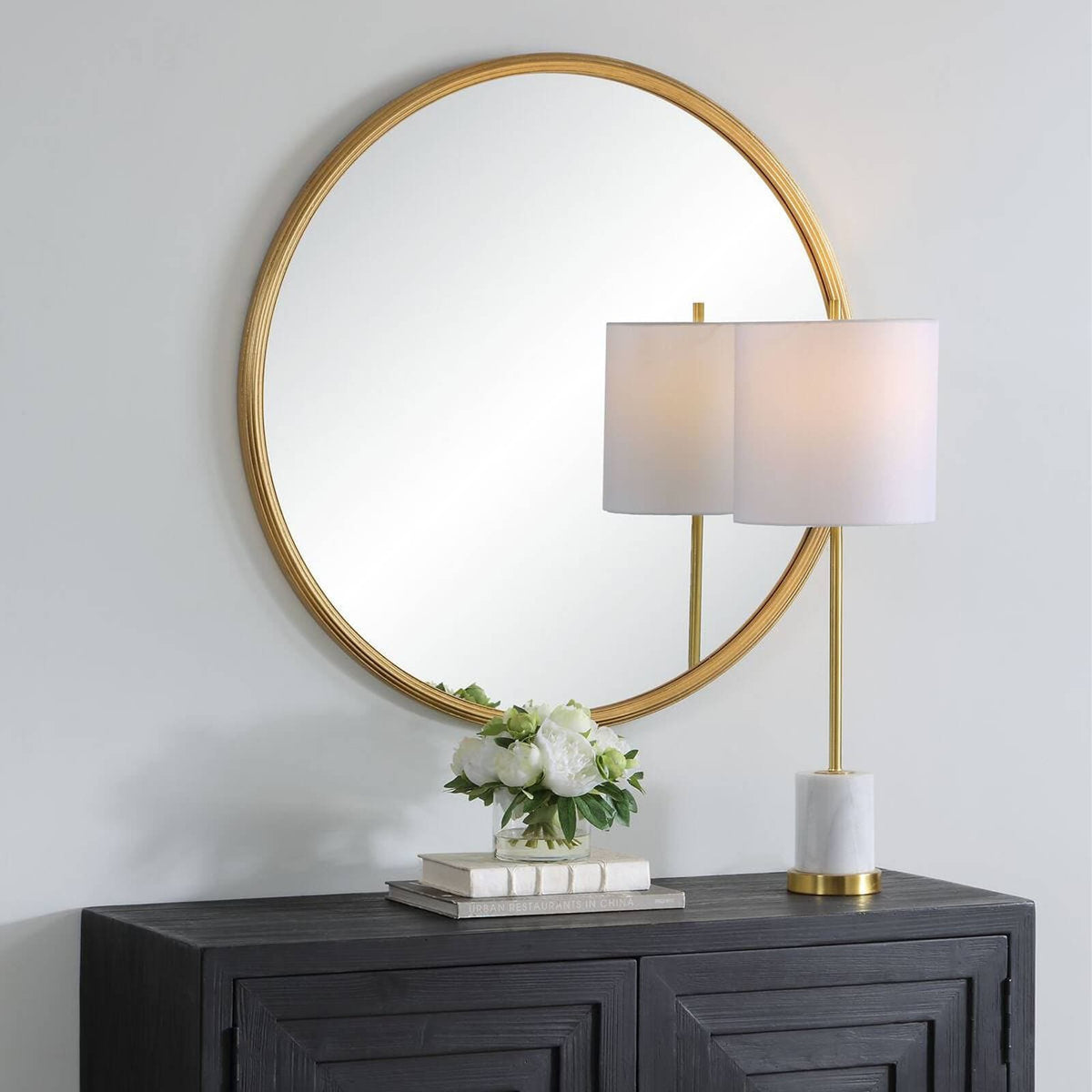 Keiichi Mirrors Textured Round Mirror in Gold House of Isabella UK