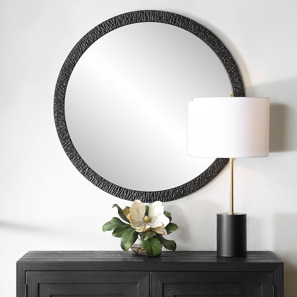 Keiichi Mirrors William Satin Black Round Mirror House of Isabella UK