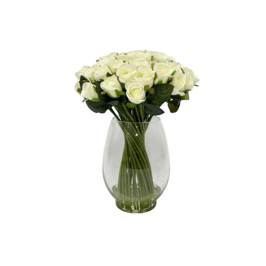 Large Cream Faux Rose Arrangement in Fishbowl Vase