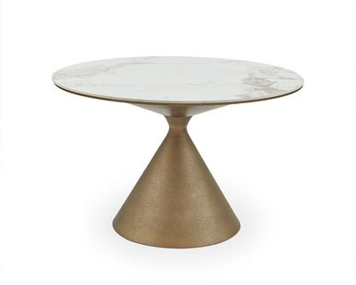 Liang & Eimil Dining Ditta Dining Table - Dunas White Marble Effect & Patina Antique Gold House of Isabella UK