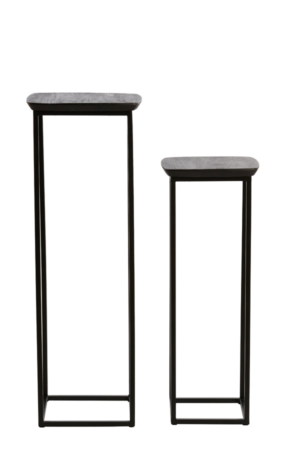 Light & Living Accessories Pillar S/2 30x30x80+35x35x100 cm QUENZA acacia wd mtt blk+bk House of Isabella UK