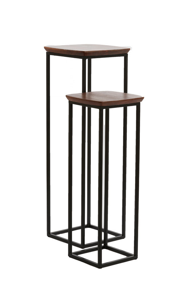 Light & Living Accessories Pillar S/2 30x30x80+35x35x100 cm QUENZA acacia wood brwn+blk House of Isabella UK