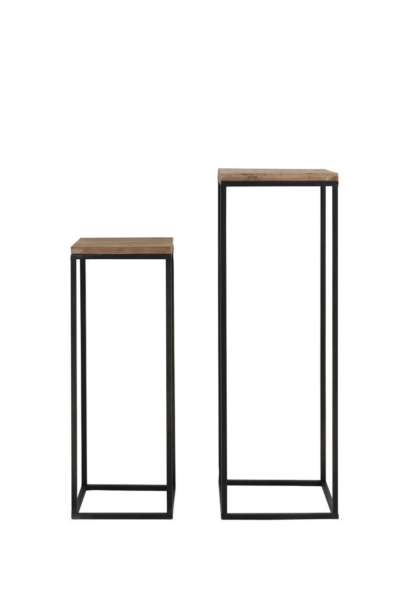 Light & Living Accessories Pillar S/2 30x30x82,5+35x35x102 cm YARULA wood+black House of Isabella UK