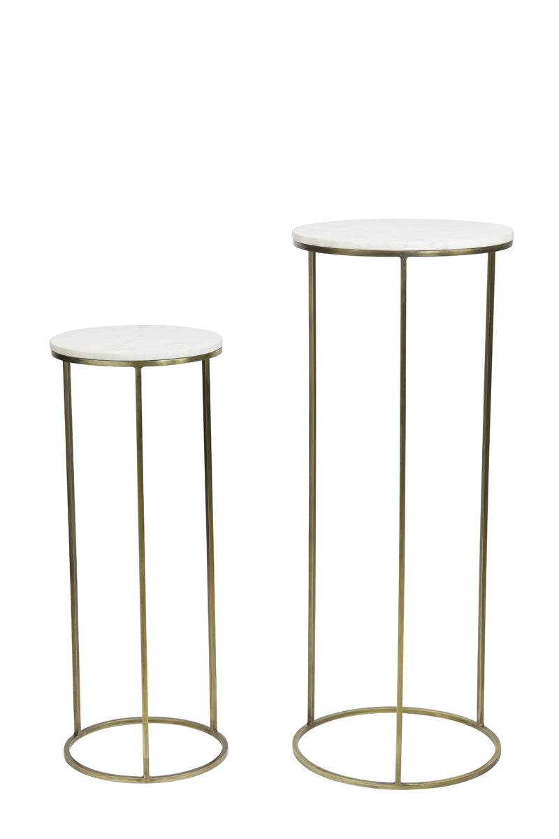 Light & Living Accessories Pillar S/2 32x82+41x102 cm RICARDO white marble+ant.bronze House of Isabella UK