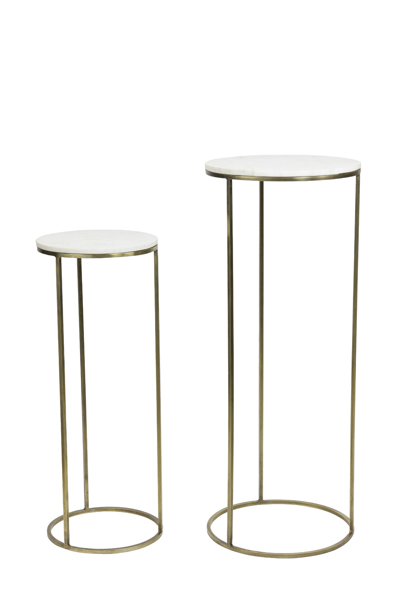 Light & Living Accessories Pillar S/2 32x82+41x102 cm RICARDO white marble+ant.bronze House of Isabella UK