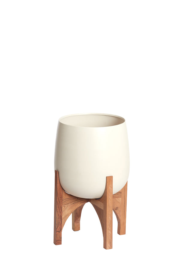 Light & Living Accessories Pot on base deco 36x50 cm KARUNA wood+matt cream House of Isabella UK