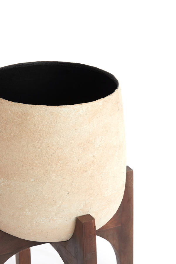 Light & Living Accessories Pot on base deco 36x50 cm KARUNA wood+papier mâché beige House of Isabella UK