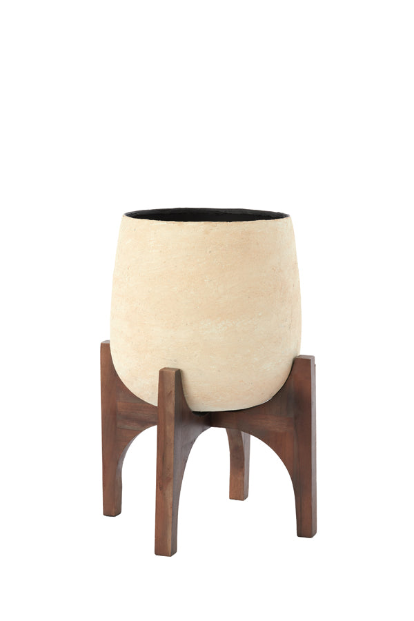 Light & Living Accessories Pot on base deco 36x50 cm KARUNA wood+papier mâché beige House of Isabella UK