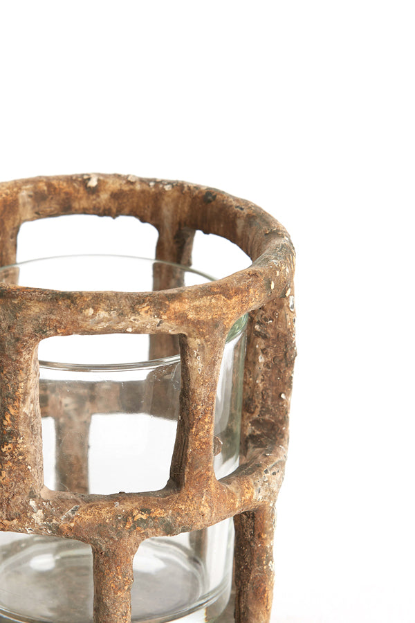 Light & Living Accessories Tealight 10x12 cm ALIMOS antique brown+glass House of Isabella UK