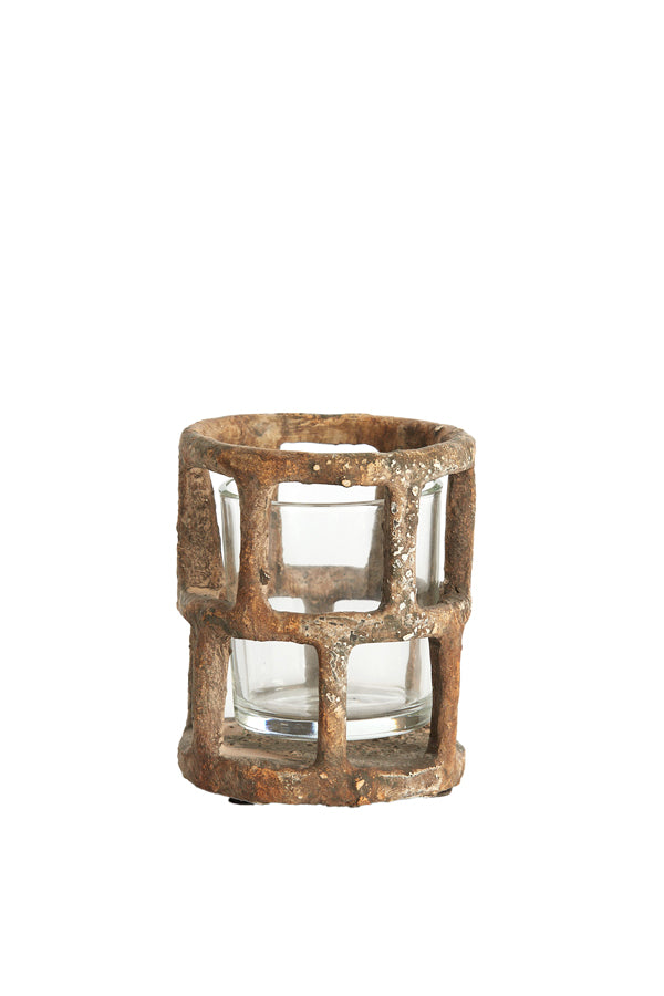 Light & Living Accessories Tealight 10x12 cm ALIMOS antique brown+glass House of Isabella UK