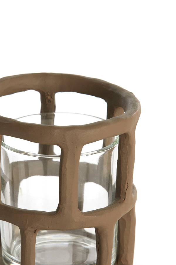 Light & Living Accessories Tealight 10x12 cm ALIMOS dark brown+glass House of Isabella UK