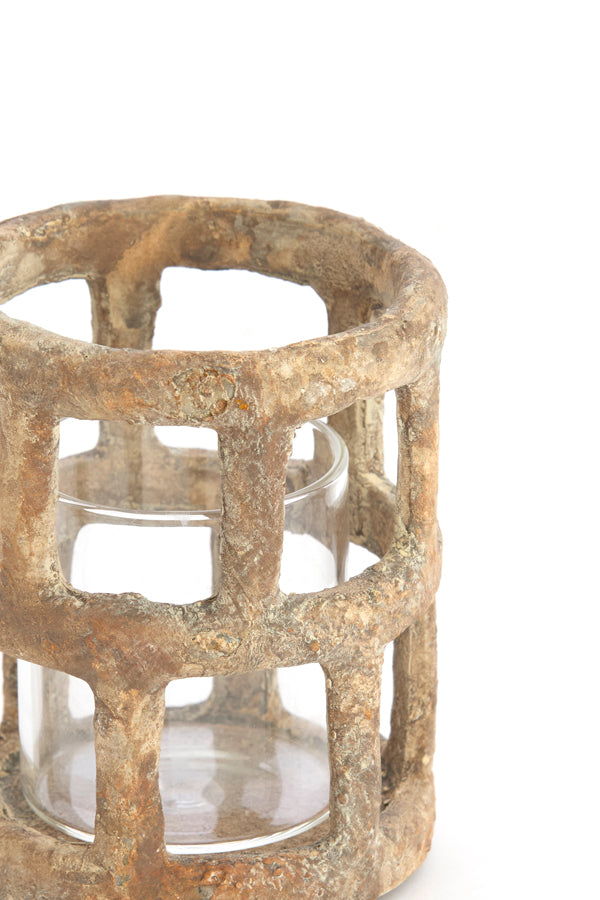 Light & Living Accessories Tealight 8,5x10 cm ALIMOS antique brown+glass House of Isabella UK