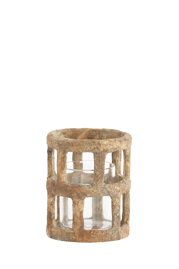 Light & Living Accessories Tealight 8,5x10 cm ALIMOS antique brown+glass House of Isabella UK