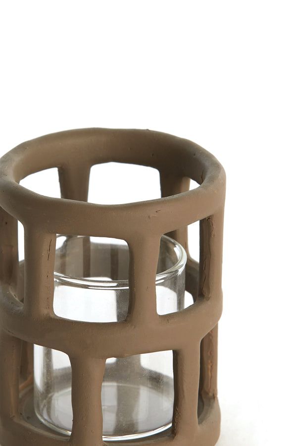 Light & Living Accessories Tealight 8,5x10 cm ALIMOS dark brown+glass House of Isabella UK