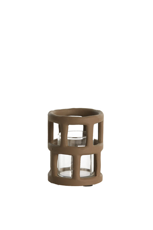 Light & Living Accessories Tealight 8,5x10 cm ALIMOS dark brown+glass House of Isabella UK
