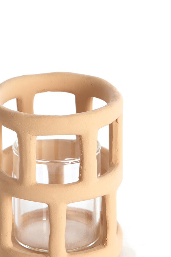 Light & Living Accessories Tealight 8,5x10 cm ALIMOS light terra+glass House of Isabella UK