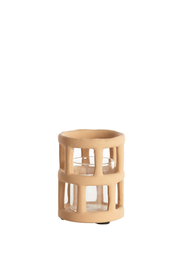 Light & Living Accessories Tealight 8,5x10 cm ALIMOS light terra+glass House of Isabella UK